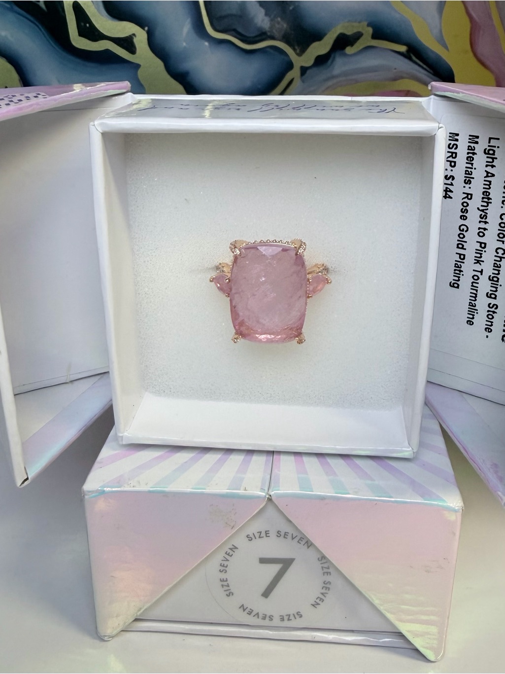 Bp Mental Health Ring - Amethyst To Pink Tourmaline On Rose Gold Tone. Size 7